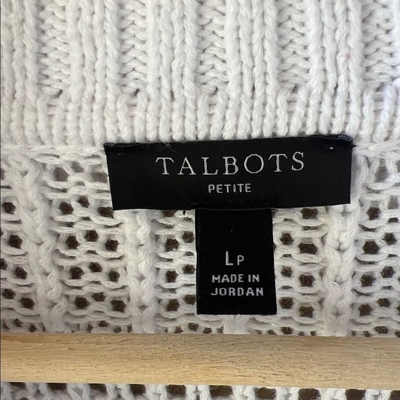 Talbots Like New SzL Petite Open Stitch Sailor Collar Sweater Blue White Stripe - Picture 5 of 10